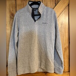 Eddie Bauer Pullover 3/4 Zip Up Light Gray Fleece - Size Medium